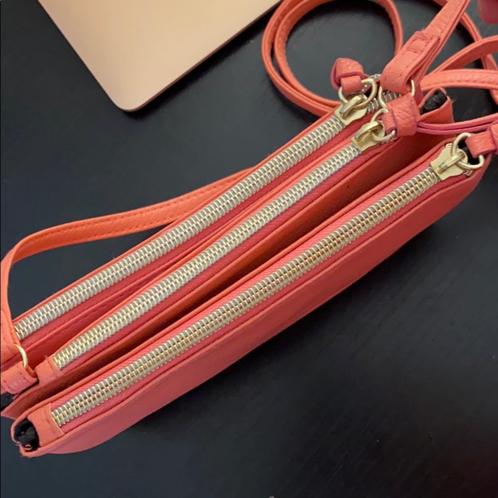 3 zipper coral handbag
